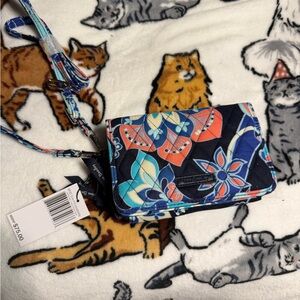 Vera Bradley Navy Multi Floral & Butterfly Quilted Wristlet